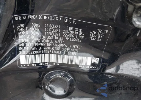 2019 Honda Hr-V Sport z USA, uszkodzony, nr VIN 3CZRU6H19KM743603